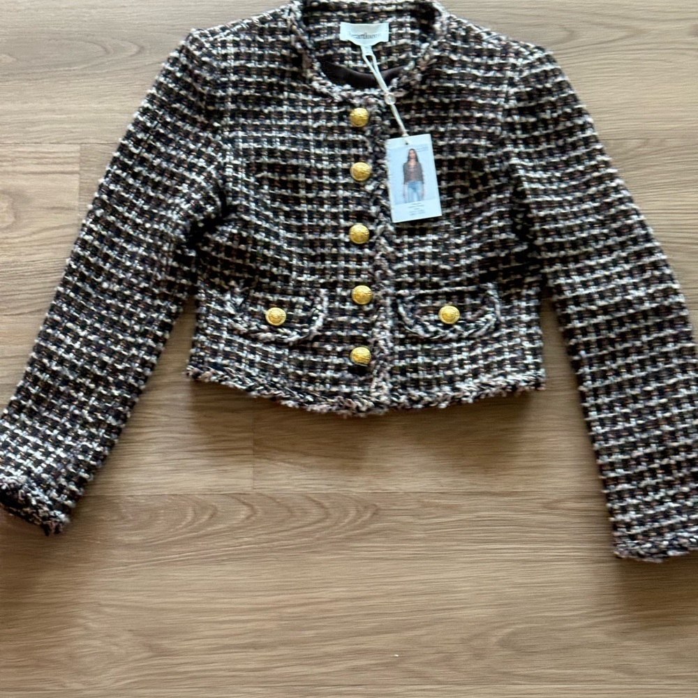 Women's Heirloom Black-brown, White and Gold Tweed Jacket xs neew with tags!